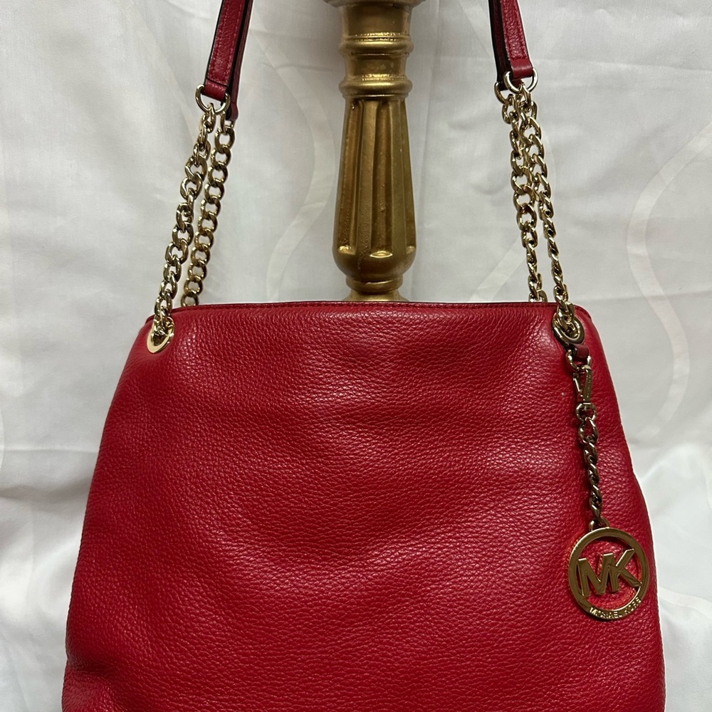 Michael Kors Cherry Red Shoulder Bag with Gold Chain
